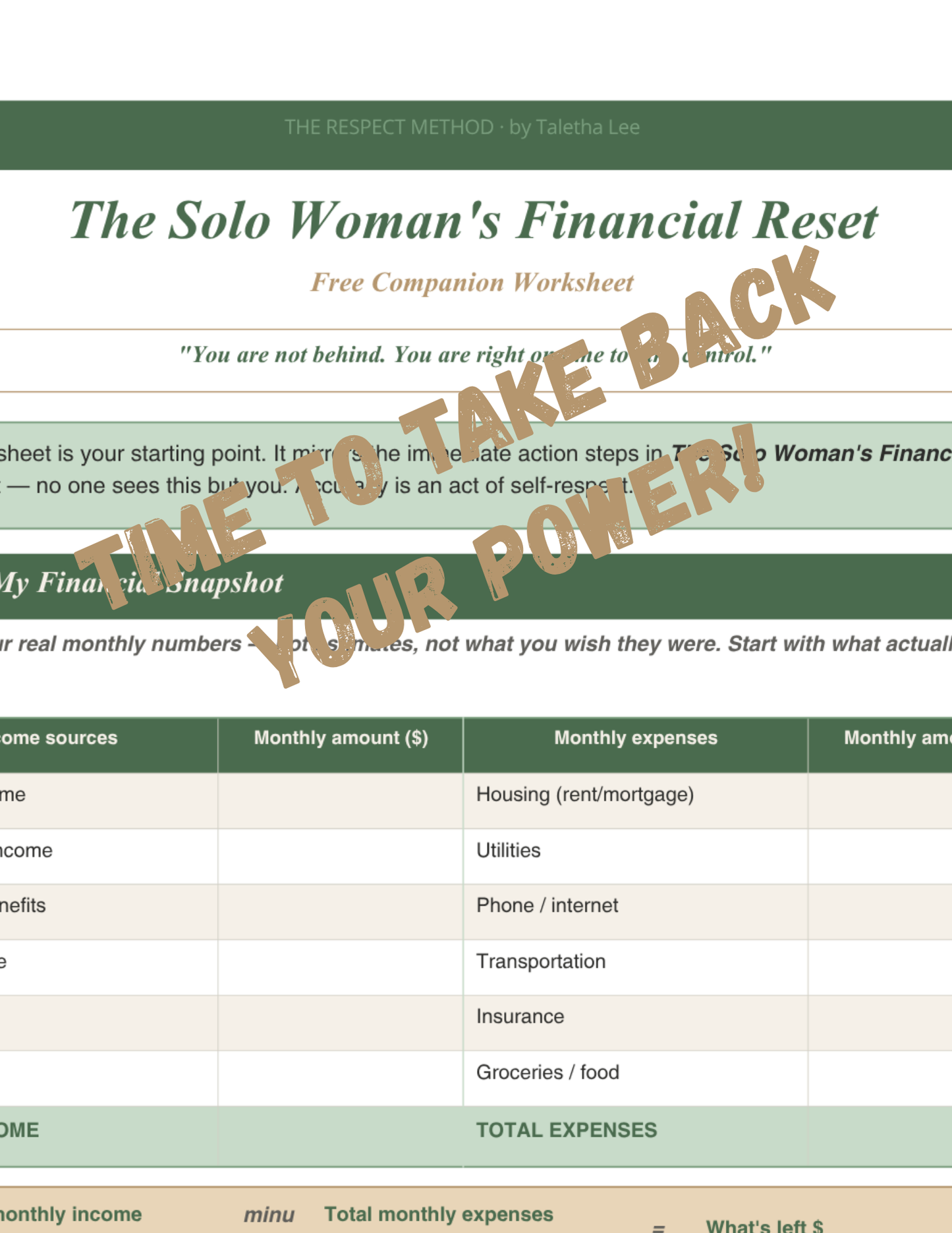 The Solo Woman's Financial Reset — Free Companion Worksheet