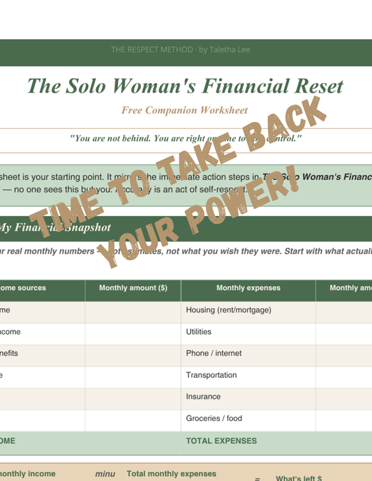 The Solo Woman's Financial Reset — Free Companion Worksheet